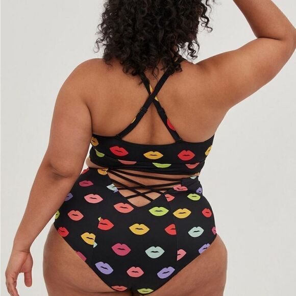Torrid Lips Pattern High-Rise Strappy Back Swim Bottom 3X - Picture 9 of 11